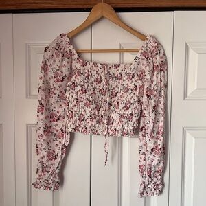 American Eagle Outfitters Pink Floral Smocked Crop Top